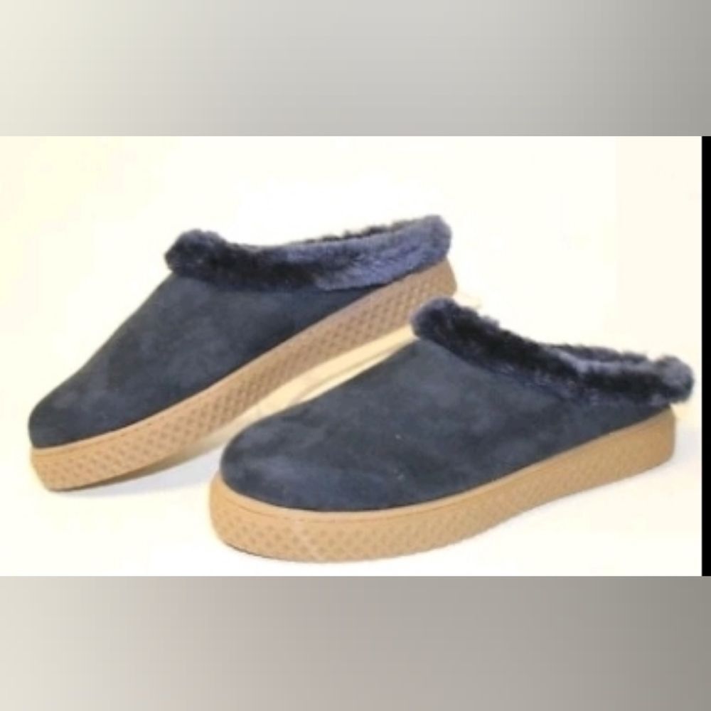 NEW Aerosoles Ella Fuzzy mule navy Blue Faux Fur Lining Slipper Women 11